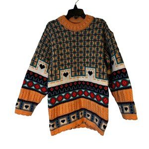 VINTAGE Knit Sweater Pullover Patchwork Checkered Crew Neck Girls Size 8 - 10